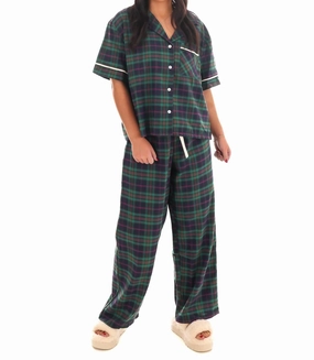 North Pole Nights Plaid Christmas Pajamas In Navy Non Binding Necklines wrinkle free finish
