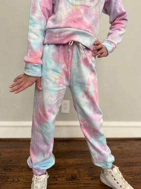 Indoor Comfort Quick Dry Fabric Girl's Tie-Dye Joggers In Pastel Multi