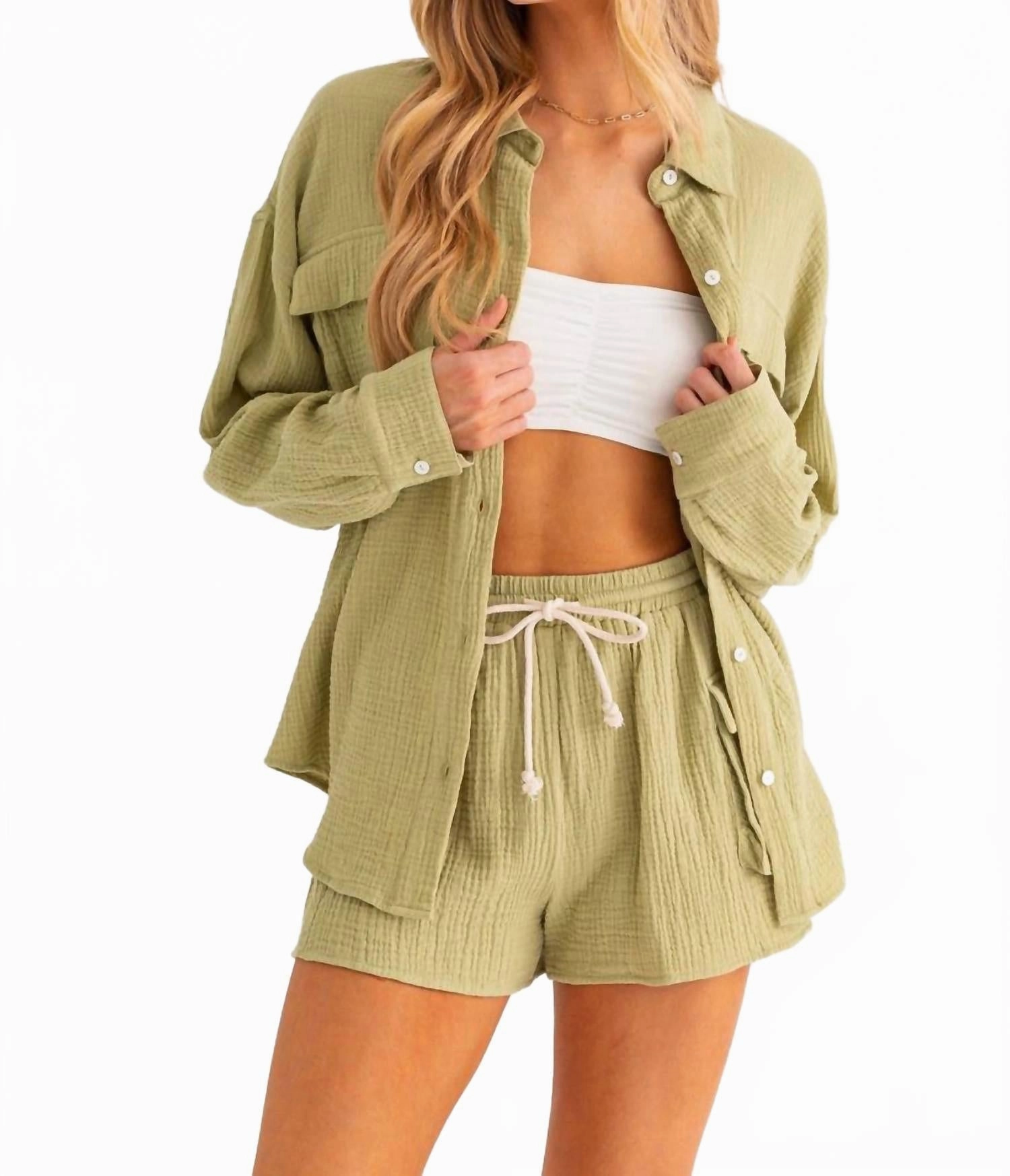 WrinkleResistant Fabric Low Impact Elastic Linen Breeze Set In Light Green