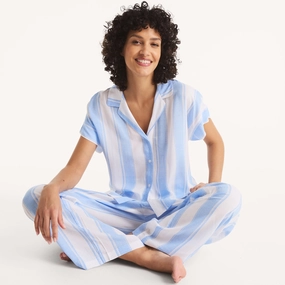 Nautica Womens Striped Pajama Pant Set Wide Ribbed Hem