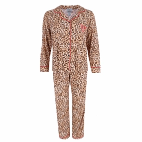 Wide Leg Opening Design FadeResistant Color Women's Plus Size Leopard Pajama Set