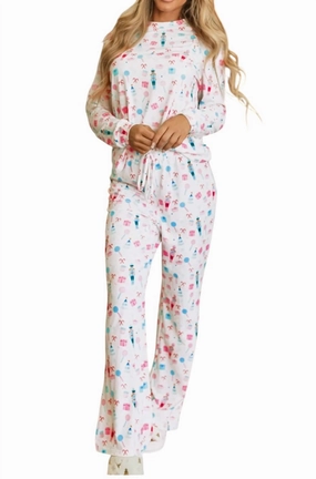 Plush Brushed Interior Comfort waistband Holiday Pajamas In White