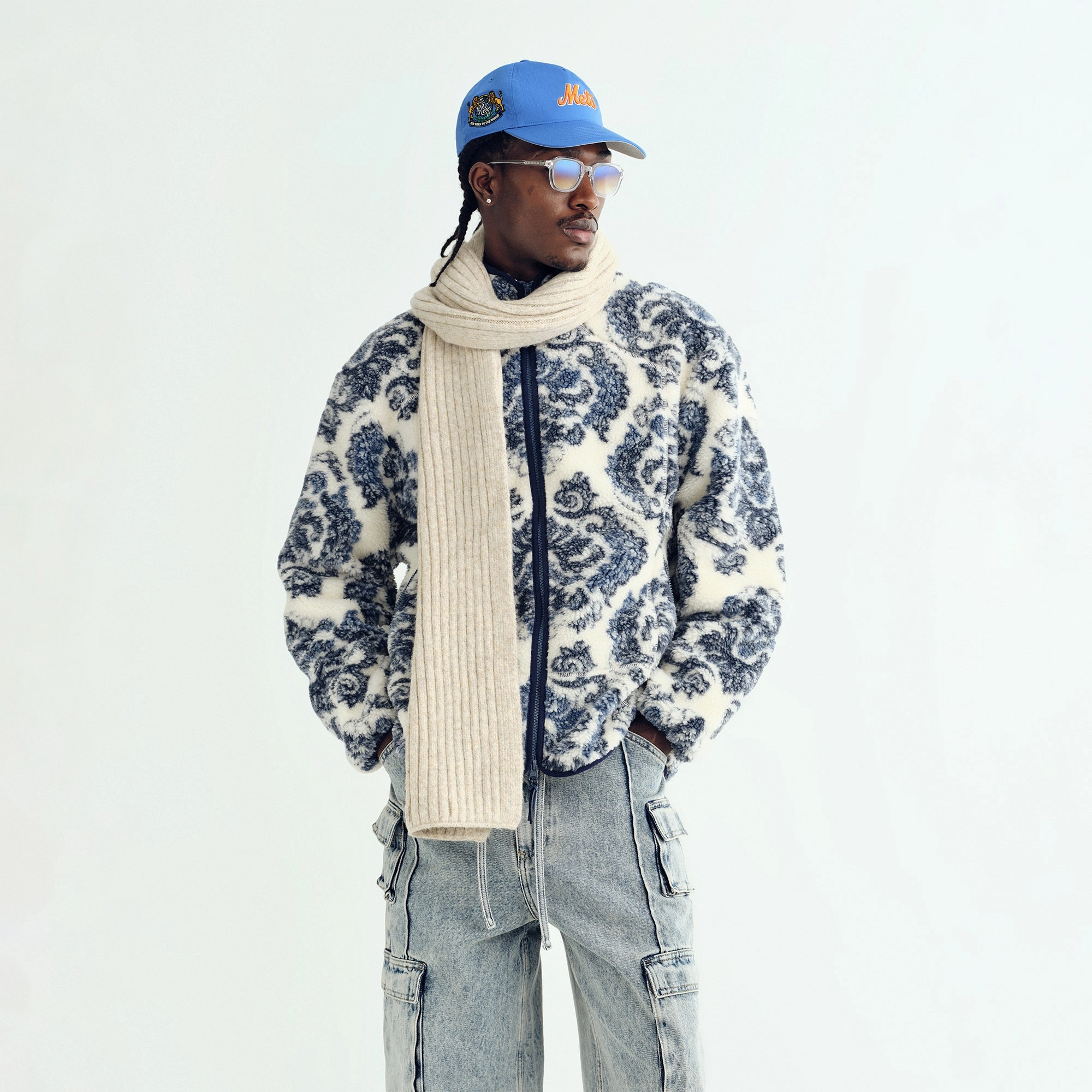 Kith Damask Floral Sherpa Harper Jacket - Sandrift Flatlock stitching