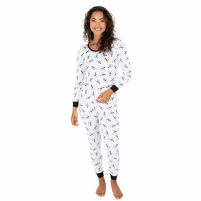Breathable Mesh Panels High Breathability Knit Womens Two Piece Cotton Pajamas Skeleton White