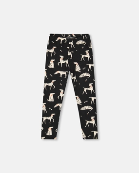 Printed Jersey Leggings Black with Dalmatians Solid shade Active Layer