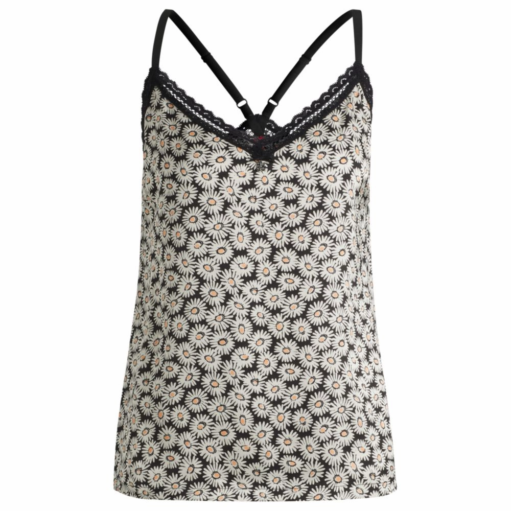 Lace-trim pajama vest in satin Stretch Knit Material