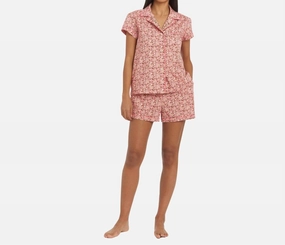 Liberty Print Floral Cotton Classic Short Pj Set In Anoki Rose Drop Shoulder Cut