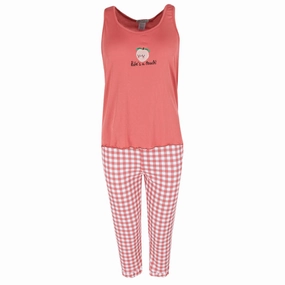 Reinforced Knee Panels Women's Peach Tank and Gingham Plaid Capri Set