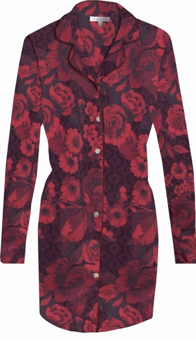 Women's The Neena Night Shirt In Red Breathable Knitwear Hidden Stretch Panel