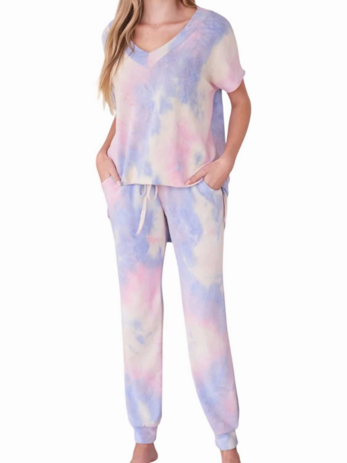 Breathable Mesh Panels HighWaisted Design Delilah Tie Dye Loungewear Set In Purple