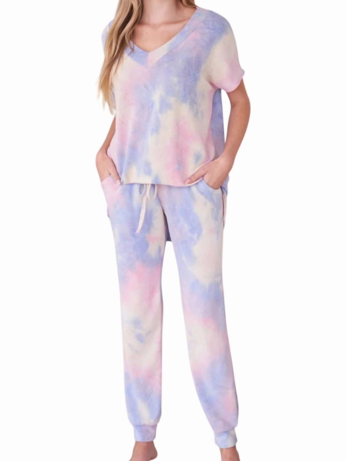 Midweight Knit Delilah Tie Dye Loungewear Set In Purple