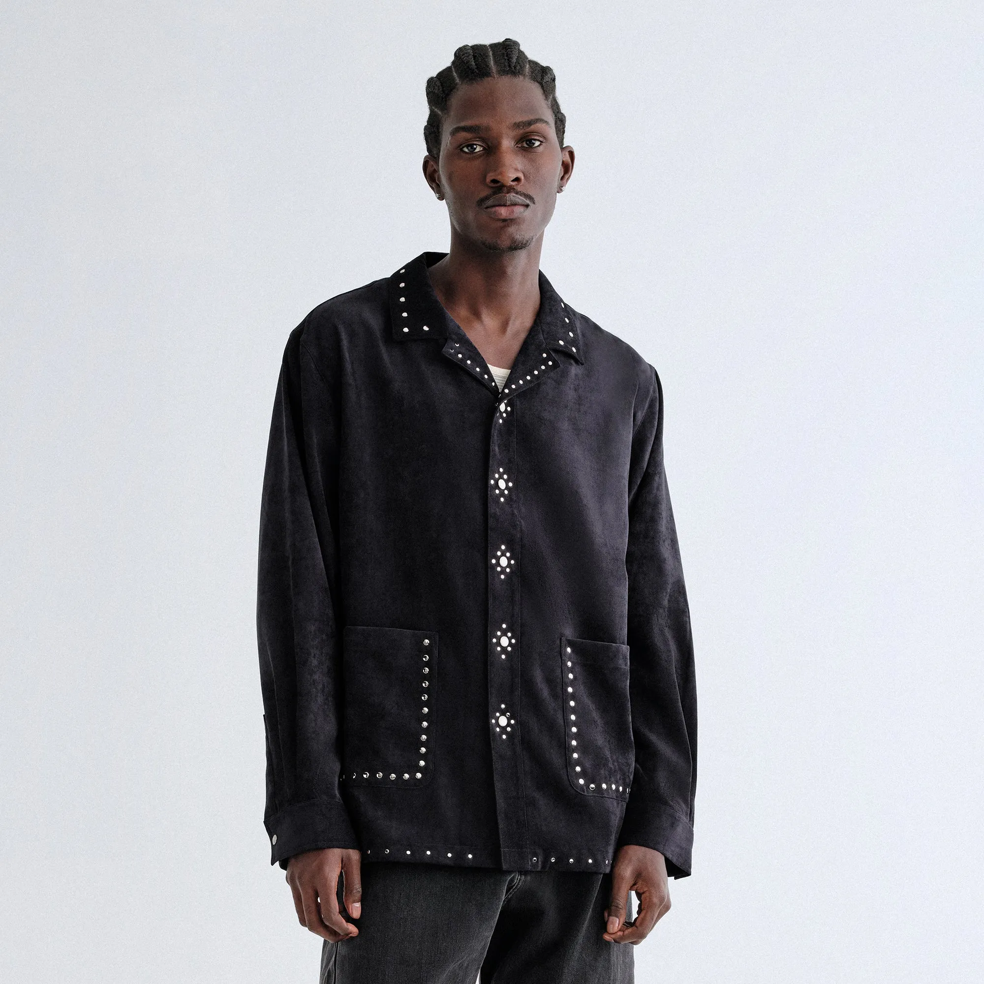 &Kin Sawyer Long Sleeve Camp Collar Shirt - Black Sustainable Dye Process