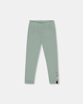 Durable Fit Organic Cotton Jersey Leggings Jade Green with Floral Detail
