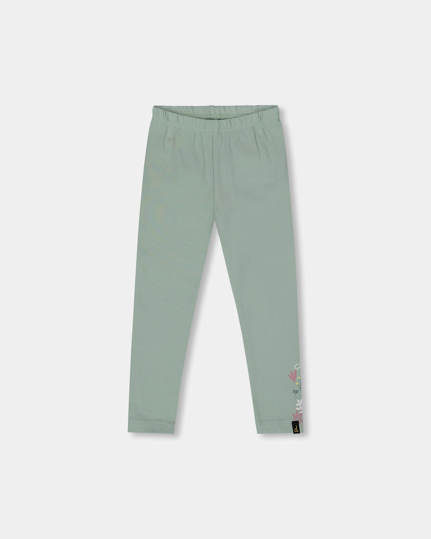 Layer Essential Organic Cotton Jersey Leggings Jade Green with Floral Detail