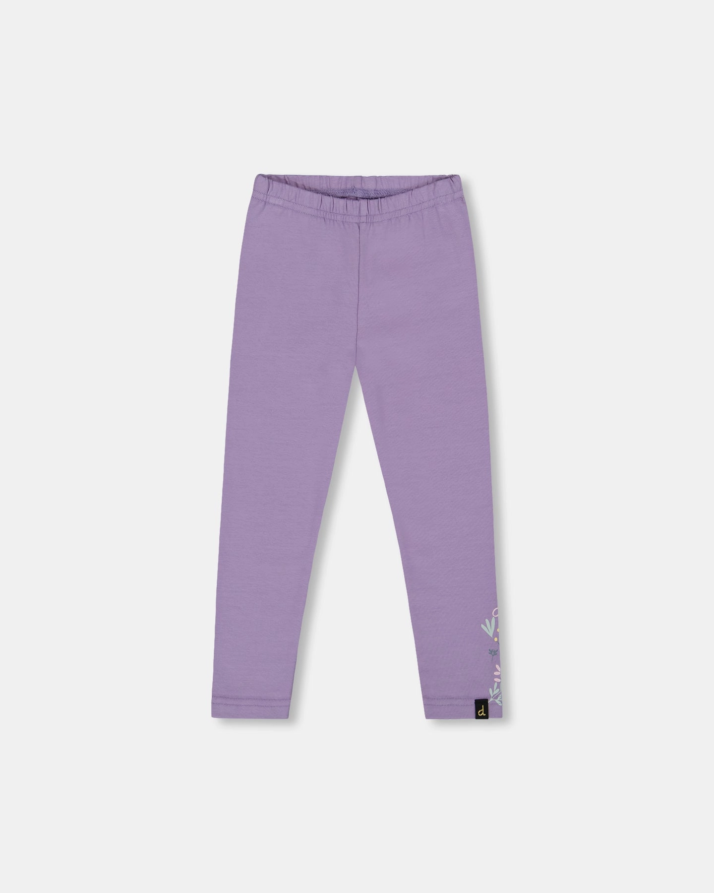 Organic Cotton Jersey Leggings Purple Gray with Floral Detail Active Comfort Sleek Comfort