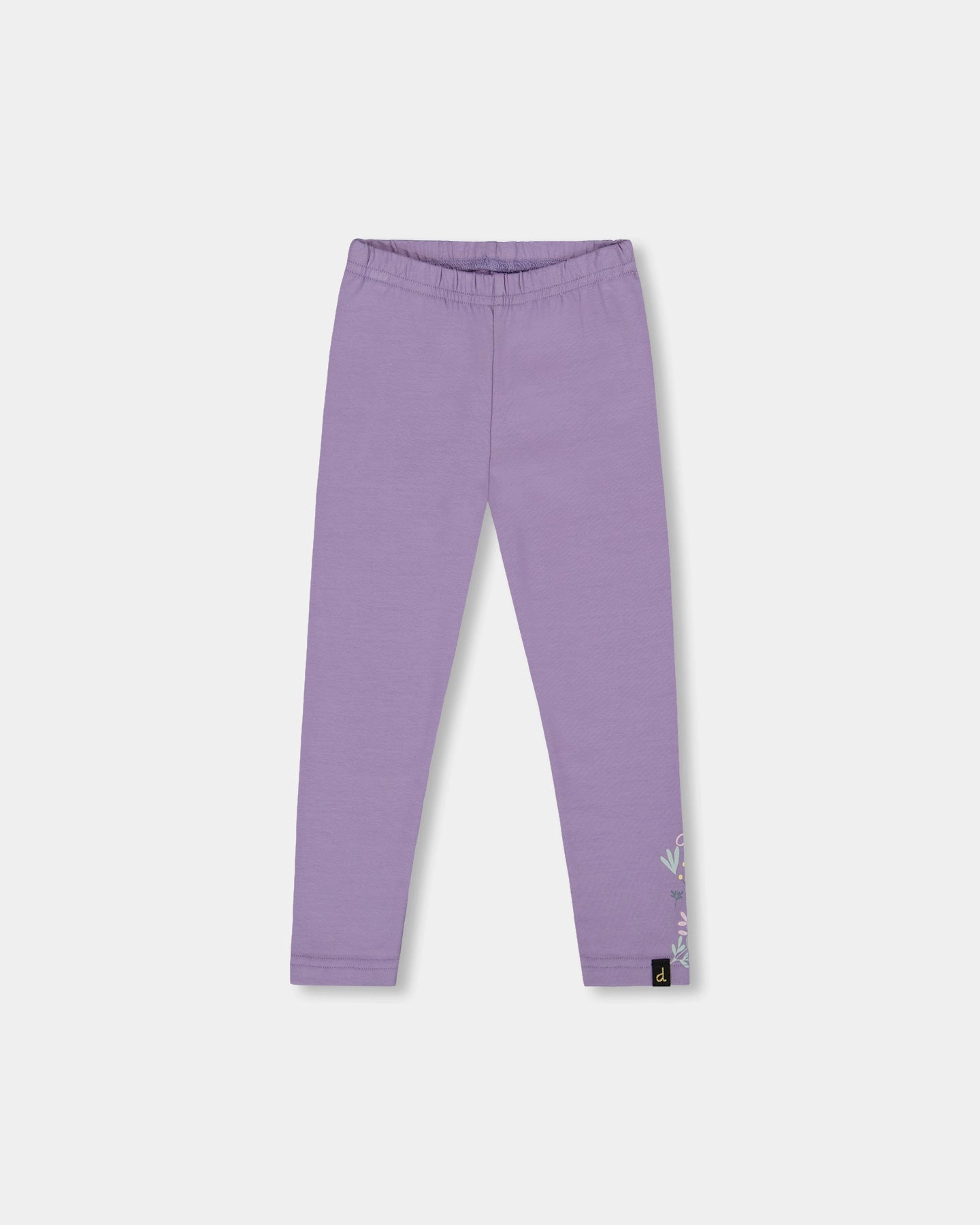 Organic Cotton Jersey Leggings Purple Gray with Floral Detail Linen blend