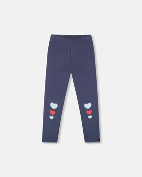 Organic Cotton Leggings Navy Blue with Hearts Casual Layering