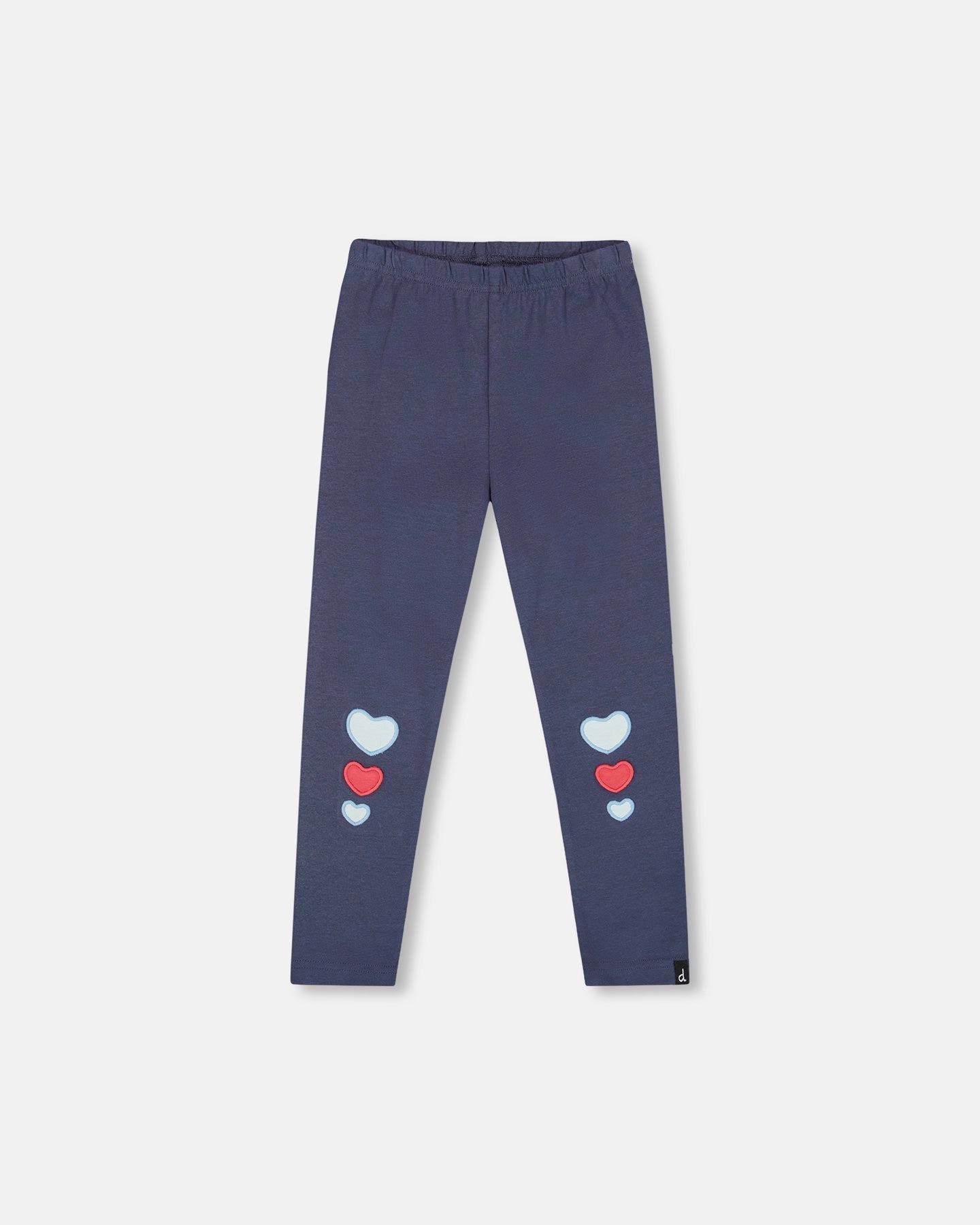 Organic Cotton Leggings Navy Blue with Hearts Tear Resistant Weave NonSlipInnerGrip