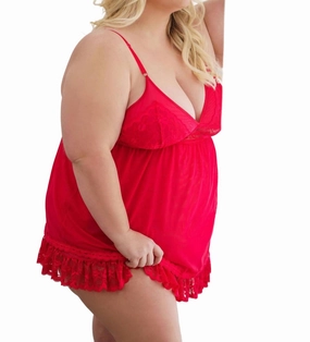 Lace Babydoll Nightwear Set - Plus In Red Tag Free Labeling