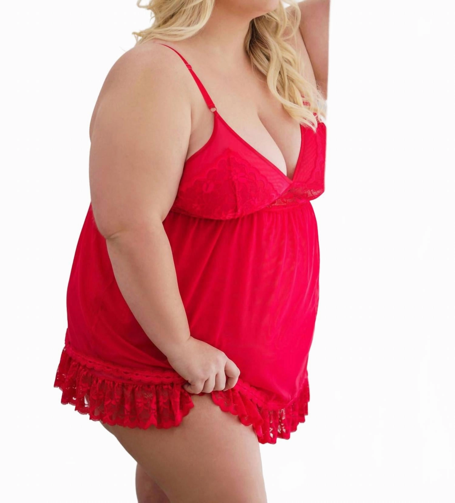 Lace Babydoll Nightwear Set - Plus In Red Low Maintenance Care