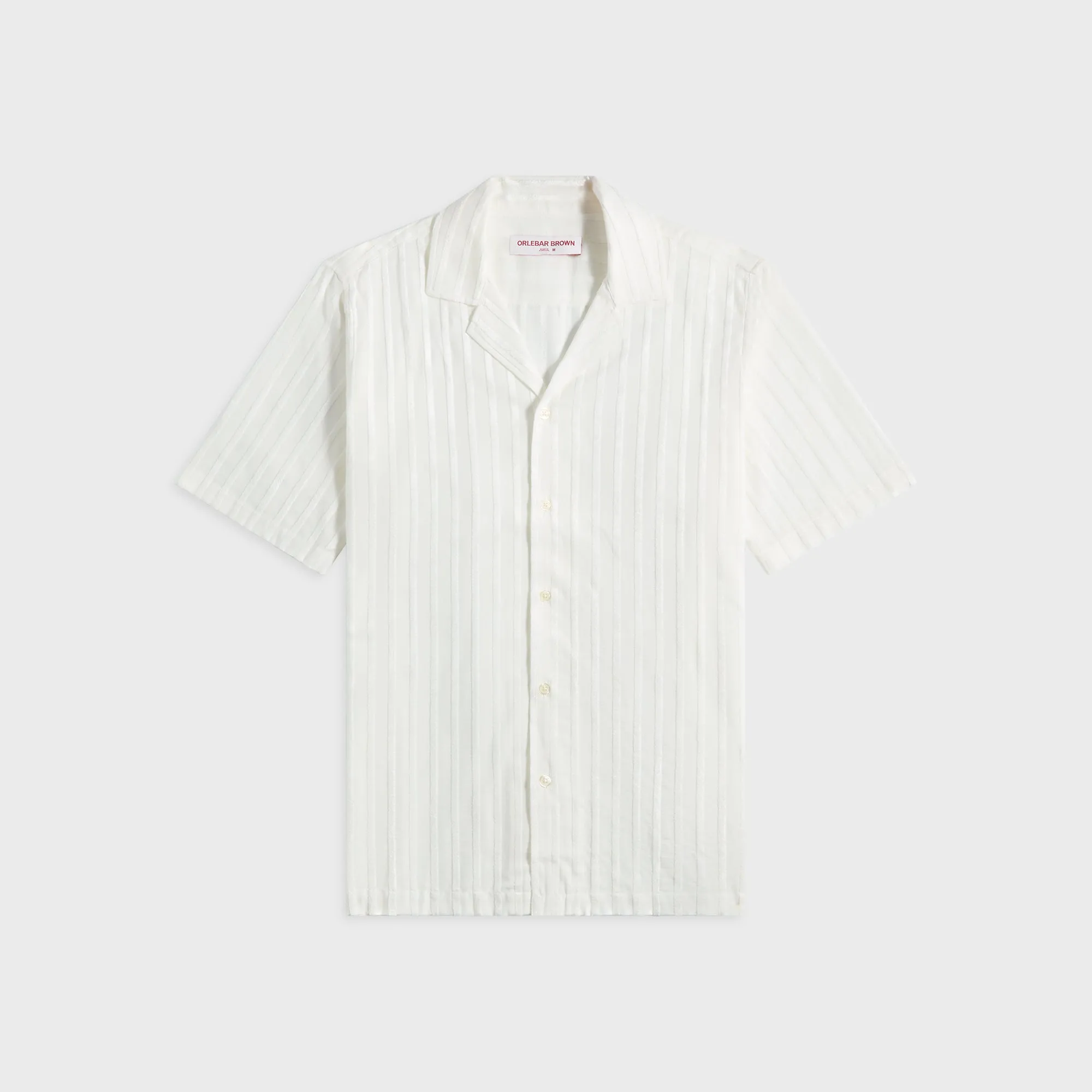 Layered Sleeve Cuffs Sustainable fashion Orlebar Brown Maitan Tonal Chenille Stripe Shirt - White