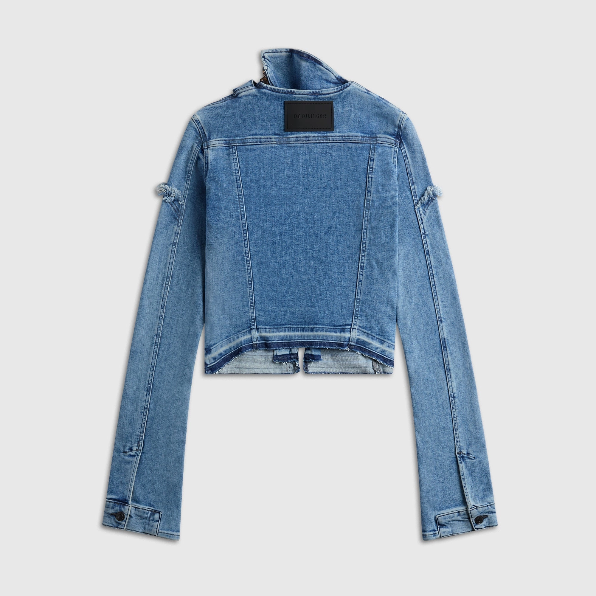 Ottolinger Drape Collar Denim Jacket - Blue Layered construction Adjustable drawstring