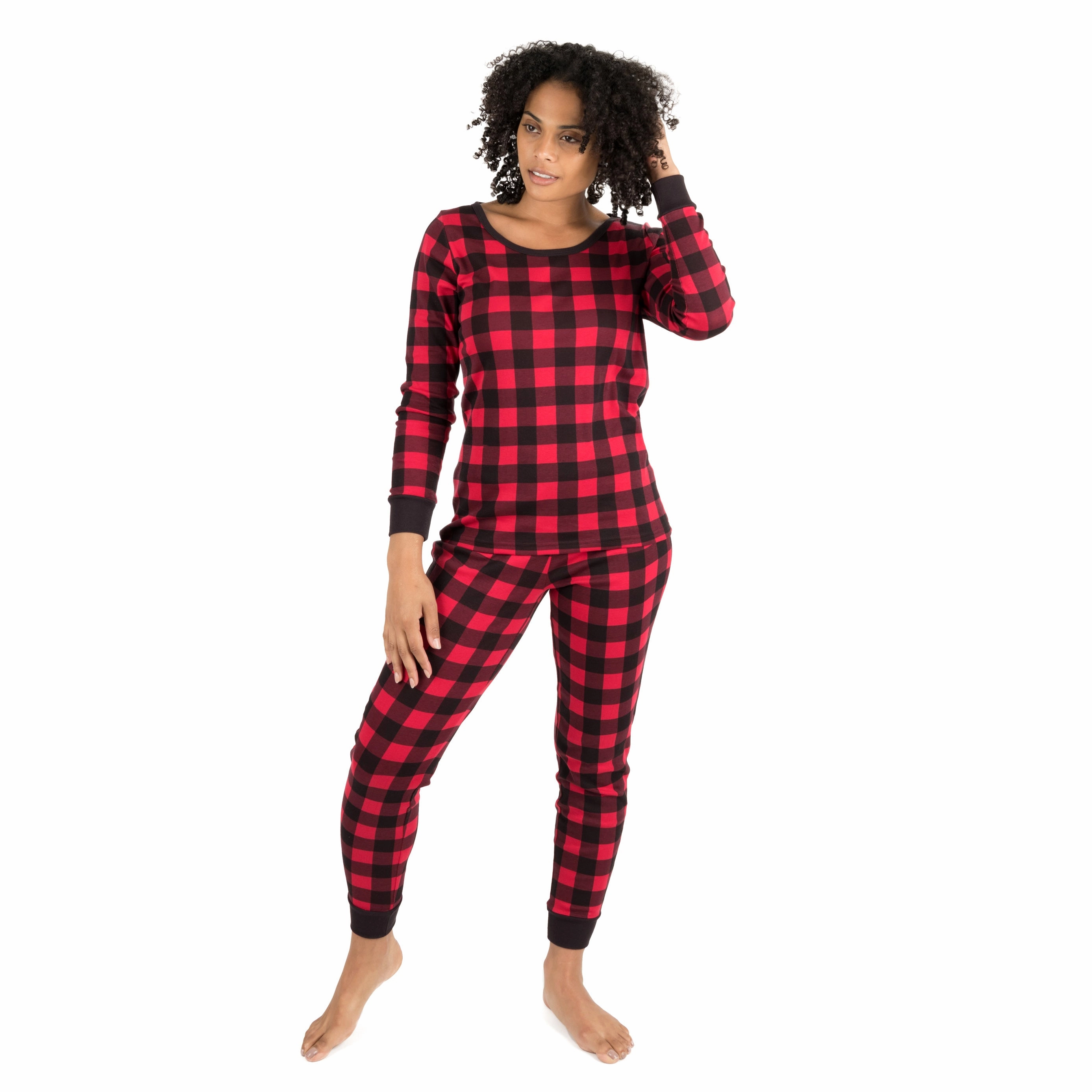 Christmas Womens Two Piece Cotton Pajamas Plaid Comfortable fit