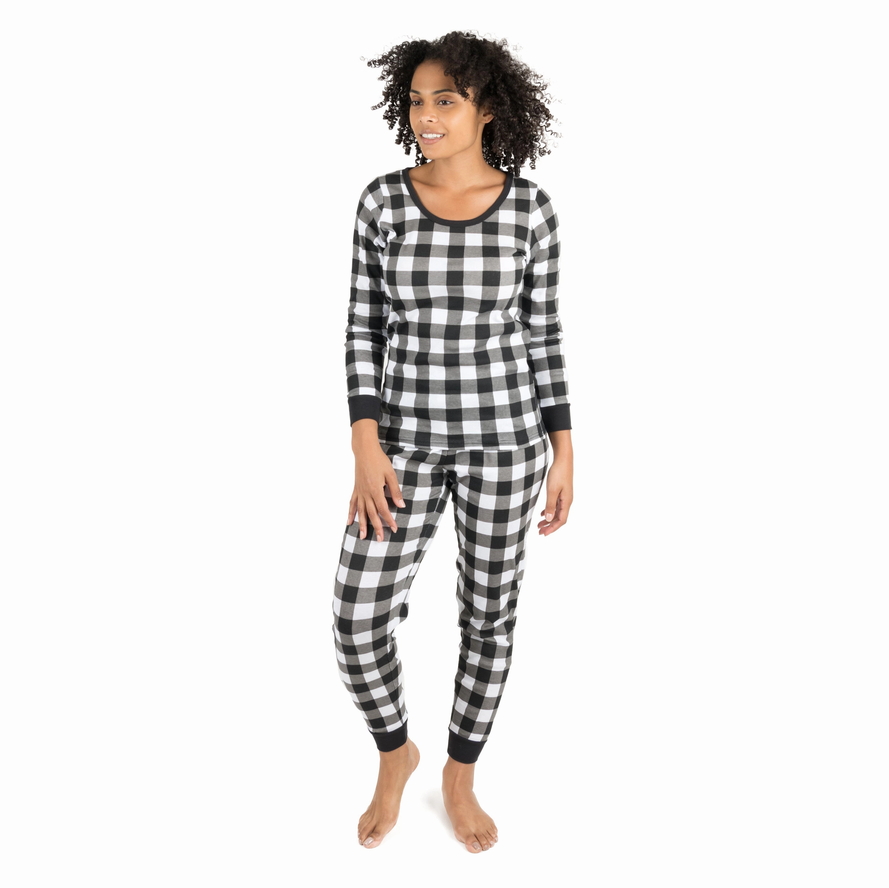 Easy Care Material Relaxed fit style Christmas Womens Two Piece Cotton Pajamas Plaid