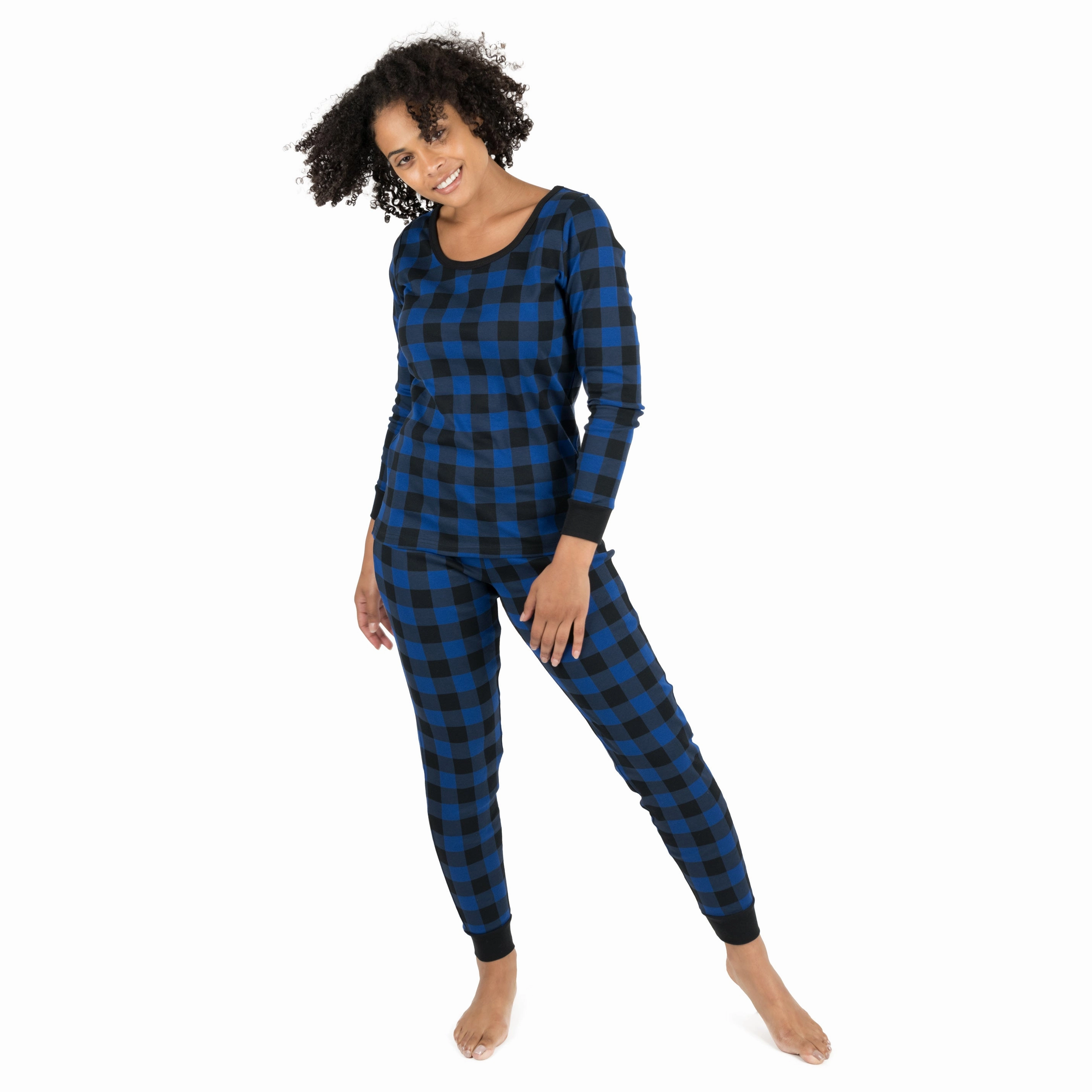Christmas Womens Two Piece Cotton Pajamas Plaid Breathable Material