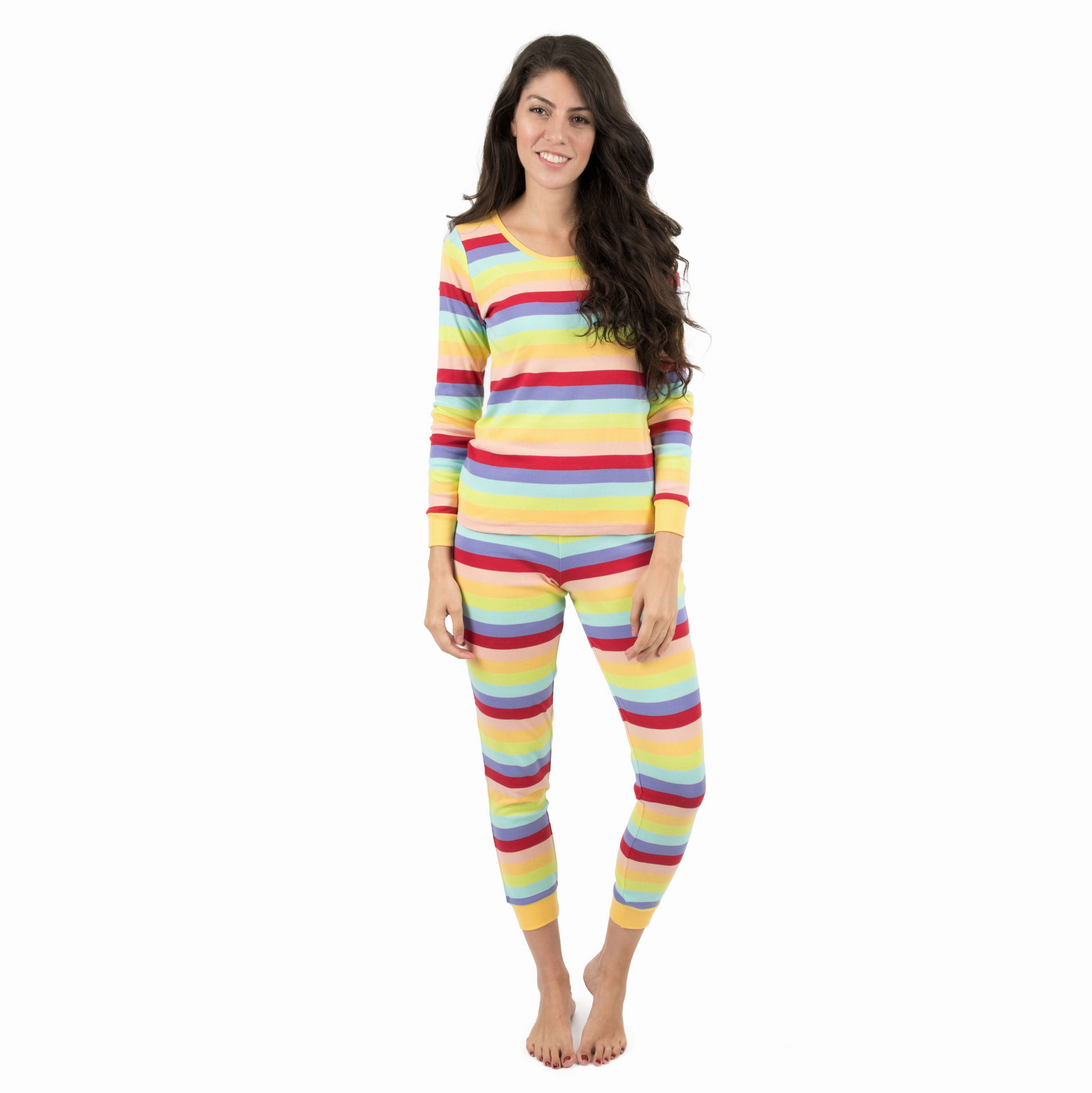 Womens Two Piece Cotton Pajamas Striped Loose Fit Style