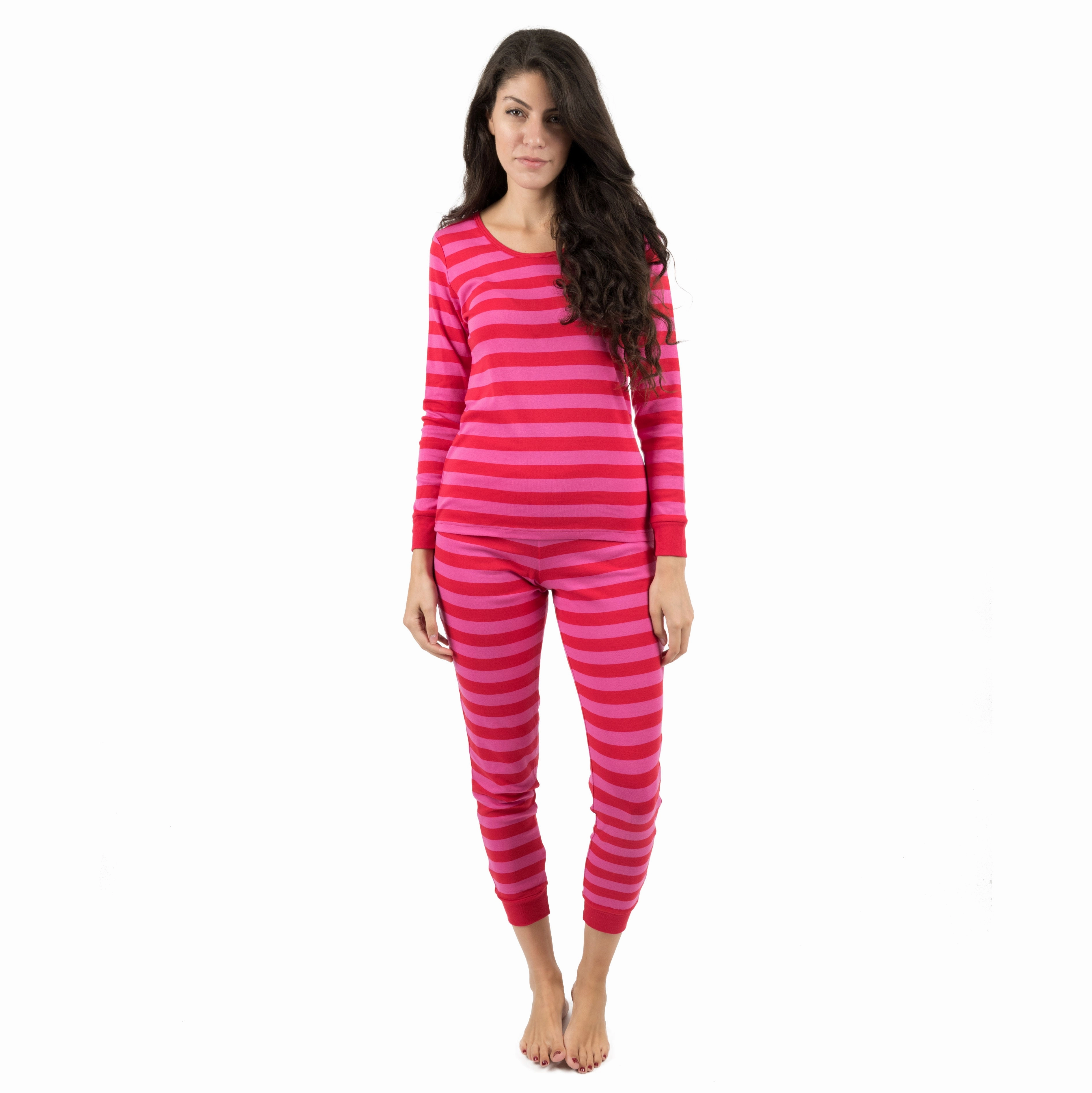 Womens Two Piece Cotton Pajamas Striped Airflow Optimized Texture Hypoallergenic fabric