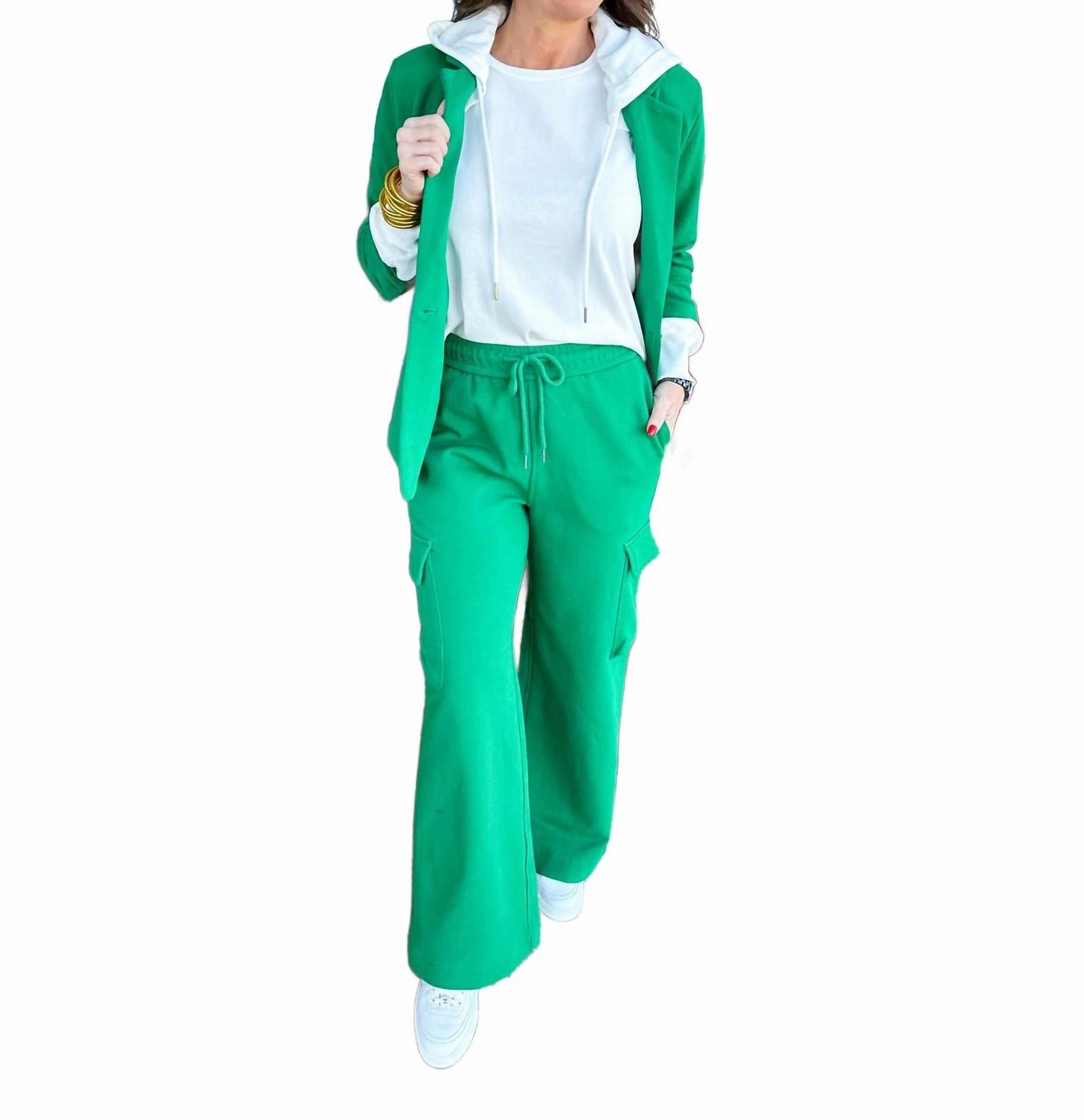 Breathable Knitwear Kelly Terry Blazer And Pant Set In Green