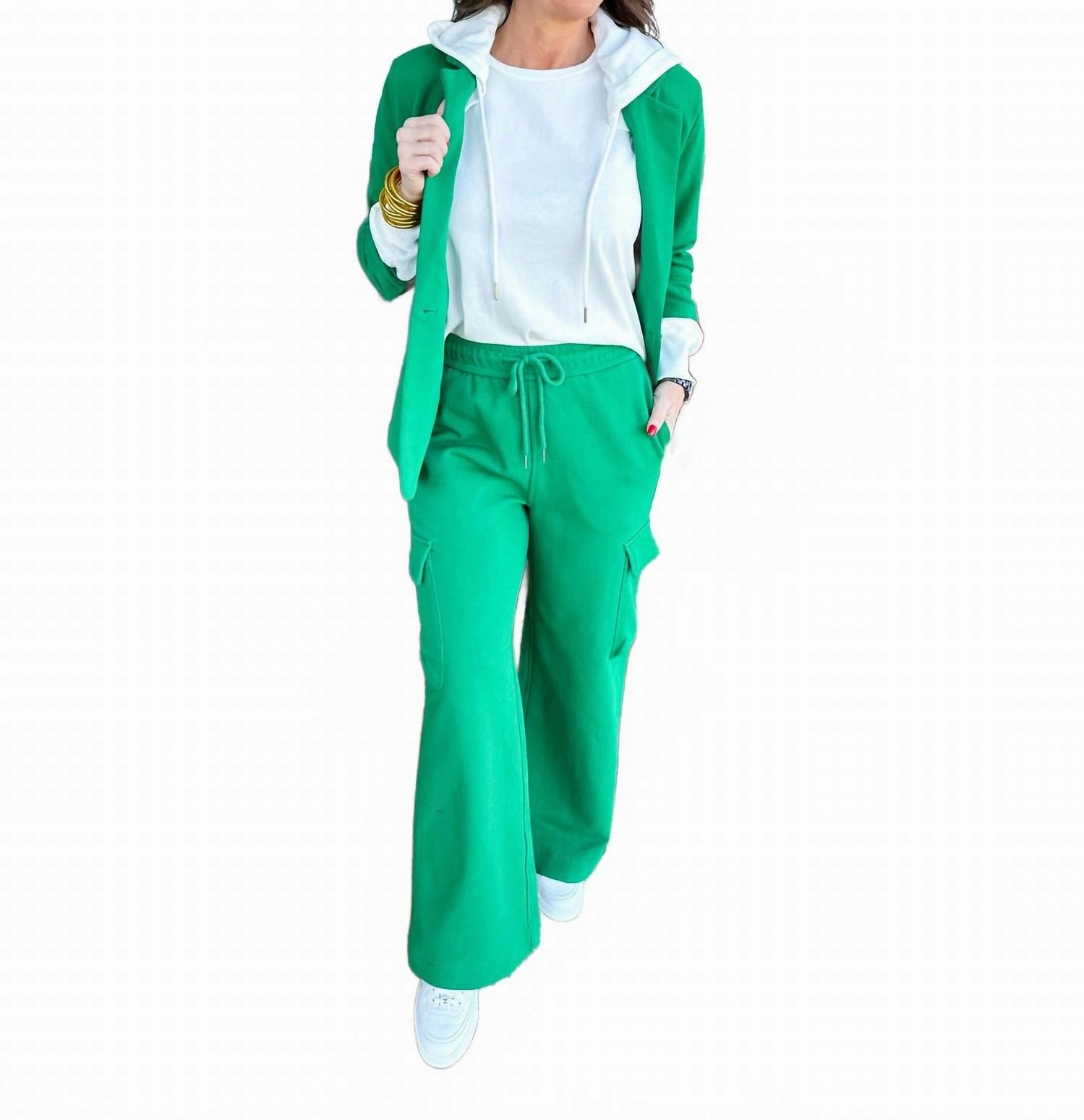 Minimalist Style Layered Hem Design Kelly Terry Blazer And Pant Set In Green