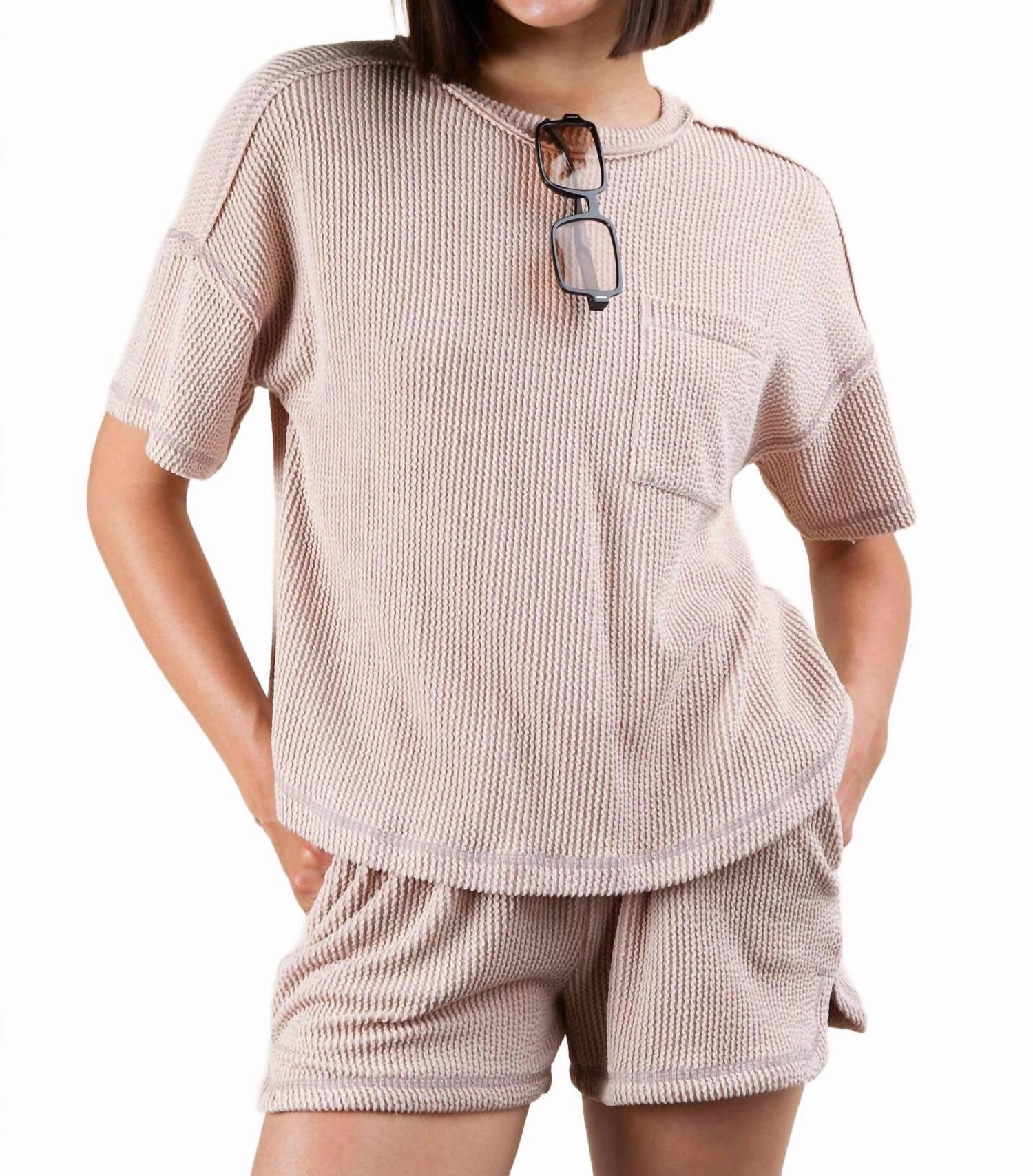 Oversized Two Tone Double Knit Top & Shorts In Oat Sustainable Material