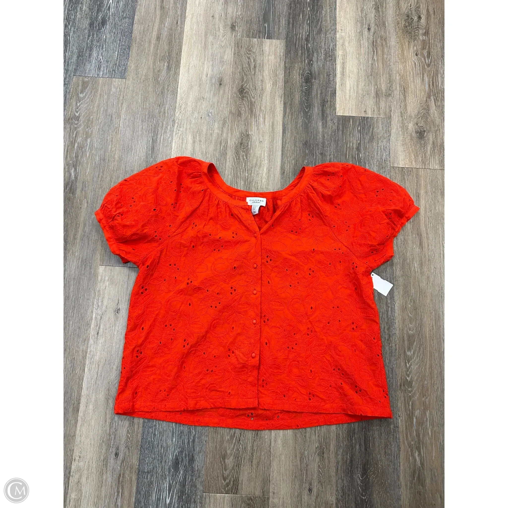 Multipurpose Design Blouse Short Sleeve By Calypso St Barth In Orange, Size: Xl