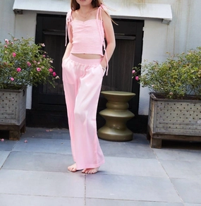 Paris Satin Wide Leg Pants In Light Pink Breathable wear