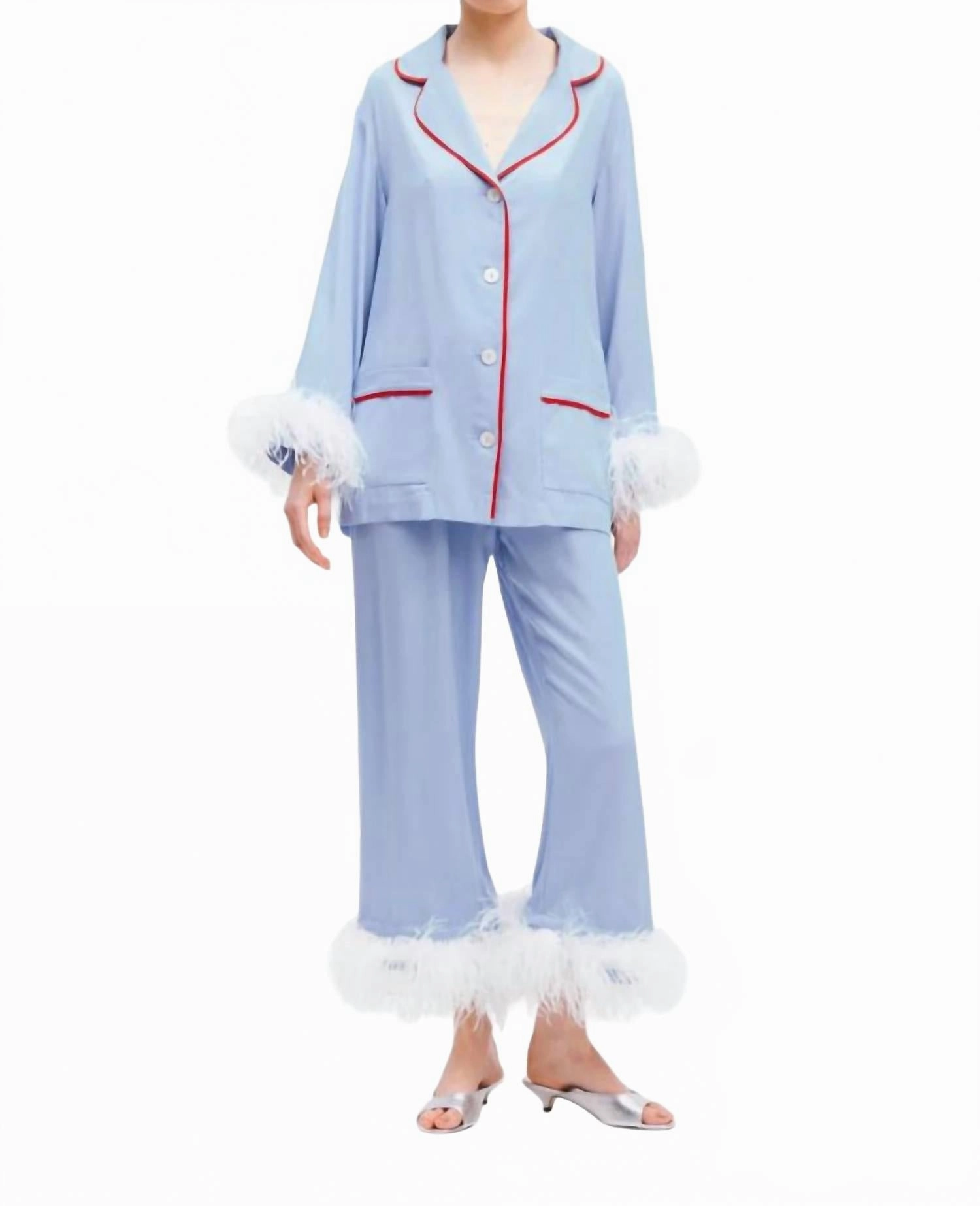 All Day Comfort Design Thermal regulation Party Pajama Set With Detachable Feathers In Blue