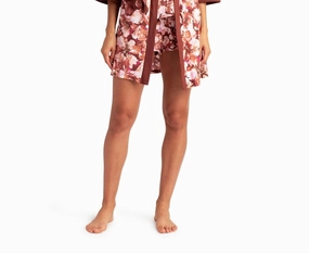 Minimalist Stitching Peached Jersey Three-Piece Sleepwear Set In Cacao Floral