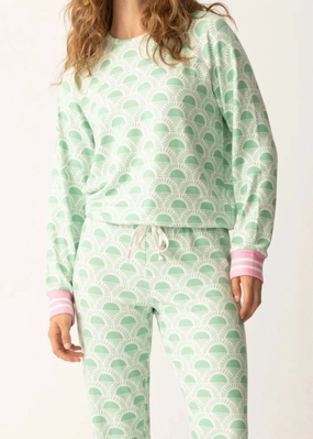 Peachy Party Courtside Long Sleeve Top In Spring Green Stretch Material