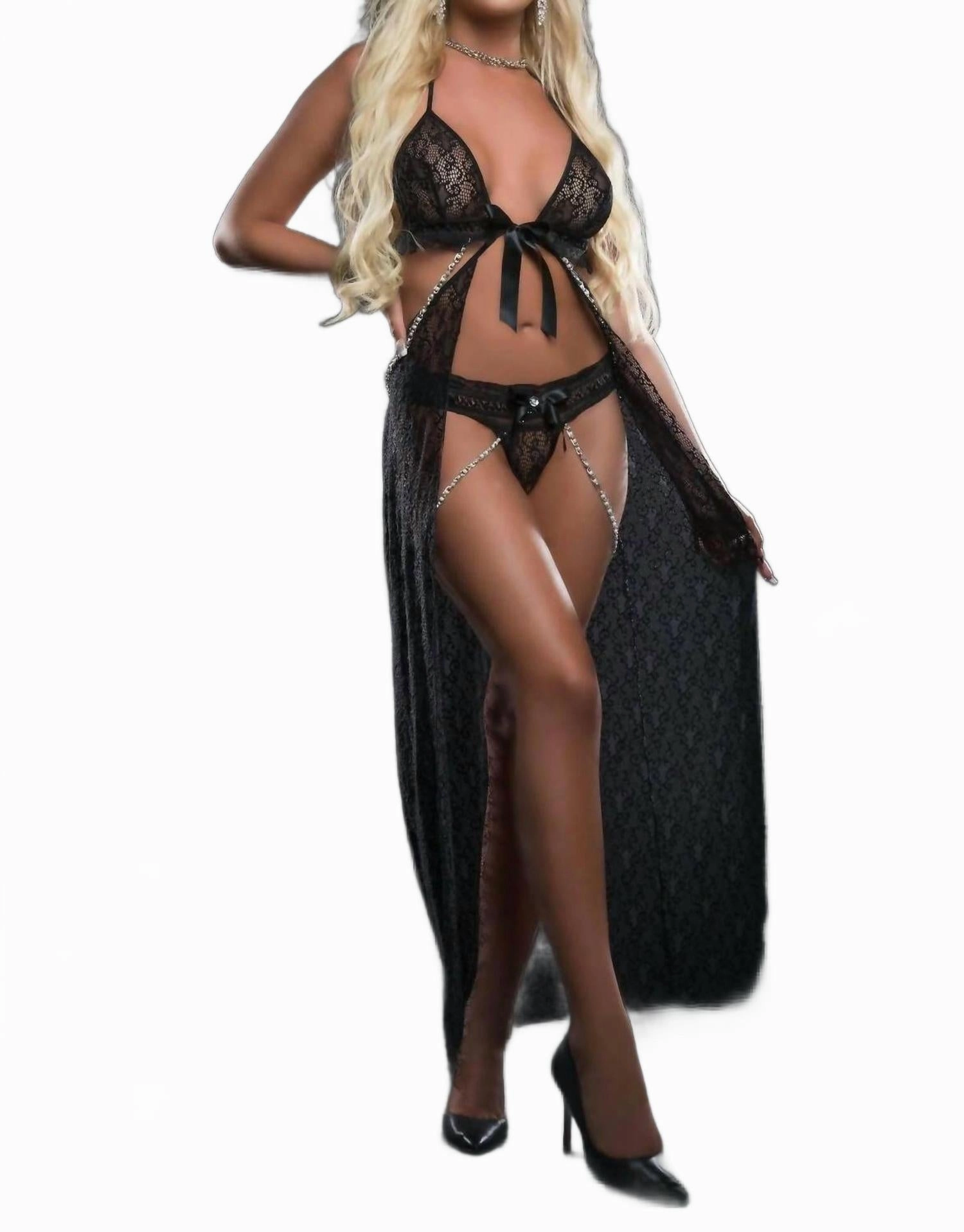 NonIrritating Seam Construction ComfortFirst Design Pearl Chain Flyaway Nightgown In Black