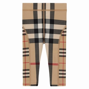 Seamless Waistband Burberry Girls Contrast Check Stretch Nylon Leggings