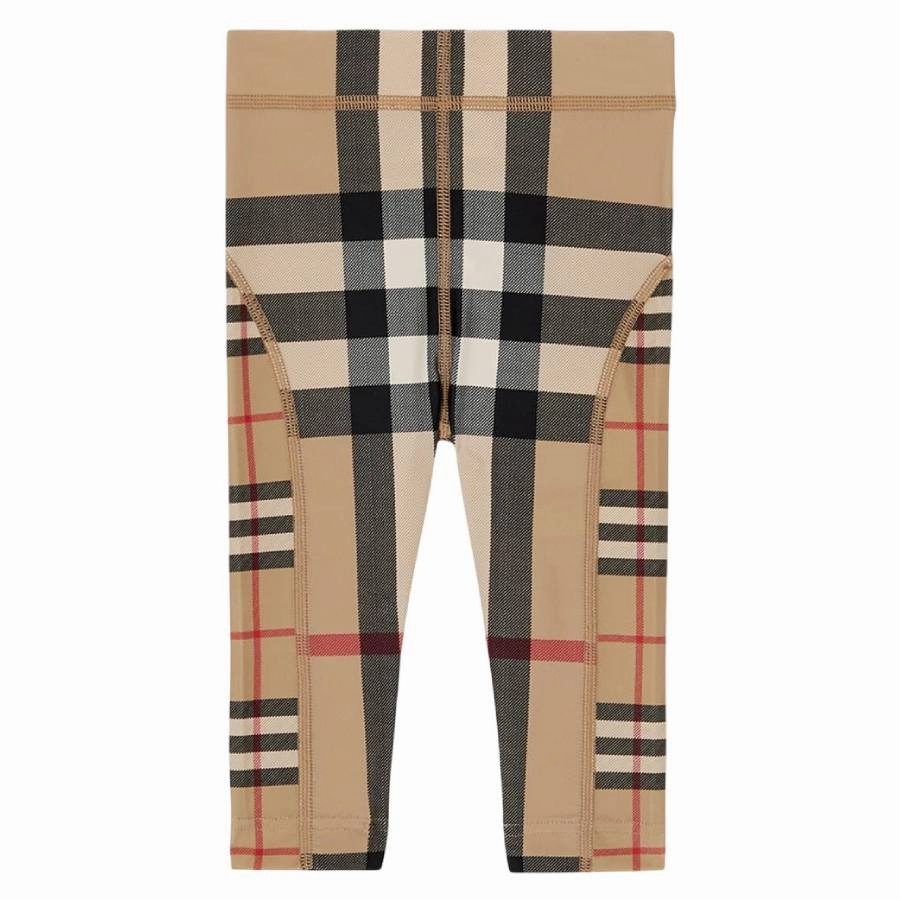 Seamless Waistband Burberry Girls Contrast Check Stretch Nylon Leggings