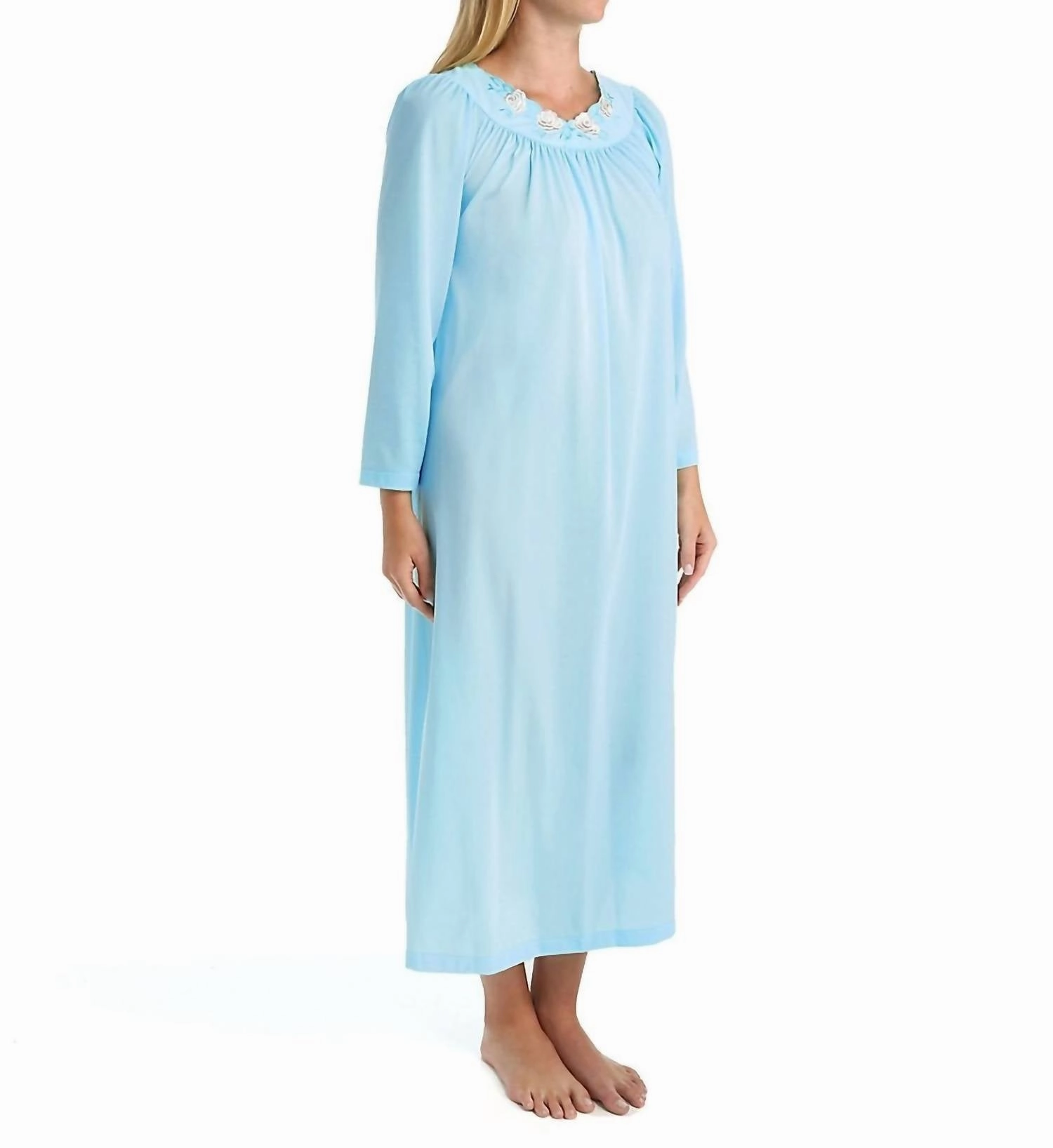 Petals 53 Inch Long Sleeve Gown In Blue Moisture Wicking Technology Comfort waistband