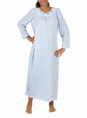 Petals 53 Inch Long Sleeve Gown In Bluebell Thermal Regulating Material Organic Cotton