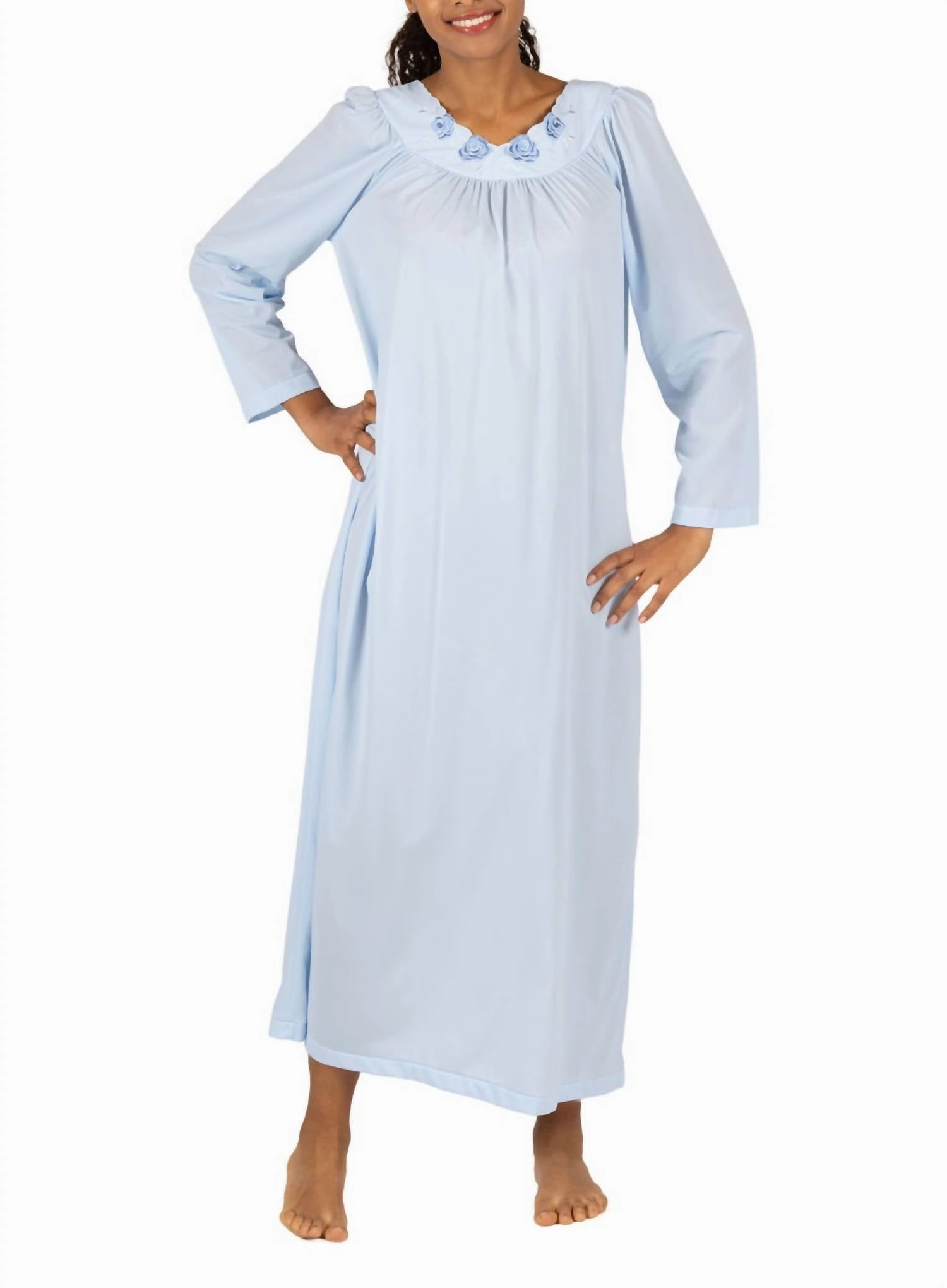 Brushed Inner Layer Petals 53 Inch Long Sleeve Gown In Bluebell