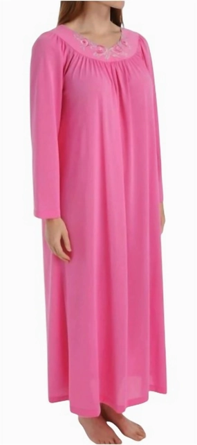 Petals 53 Inch Long Sleeve Gown In Rosy Pink Machine Washable Fabric