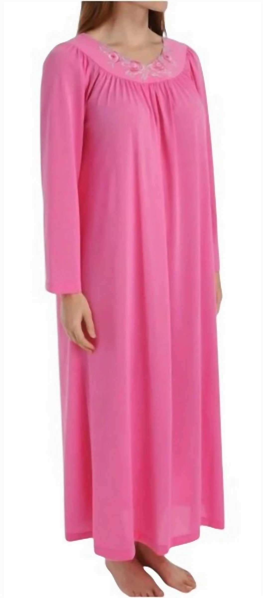 wrinkle free finish Petals 53 Inch Long Sleeve Gown In Rosy Pink