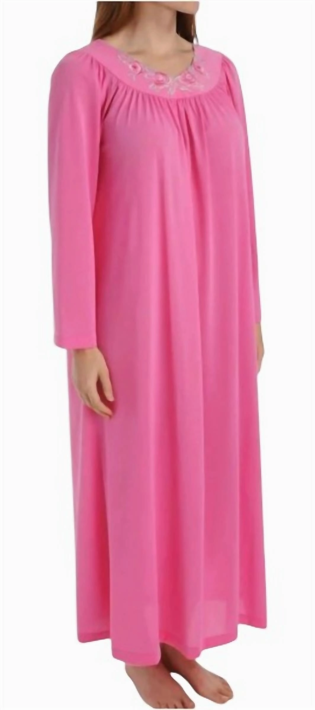 Petals 53 Inch Long Sleeve Gown In Rosy Pink Cozy Fleece Lining MoistureWicking Material