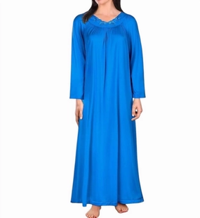 Non Chafe Seams MoistureWicking Material Petals 53 Inch Long Sleeve Gown In Sapphire