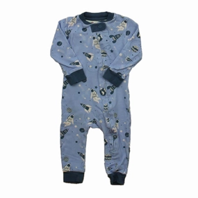 Low Impact Elastic wrinkle free finish Piccolina Boys Blue Astronauts 1-piece Non-footed Pajamas